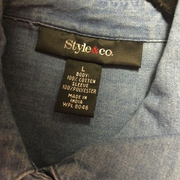 Denim Blouse with Sheer Black Sleeves - Picture 7 of 9